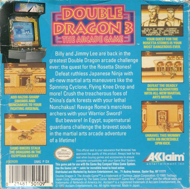 Double Dragon 3 : The Arcade Game — box-2D-back (US)