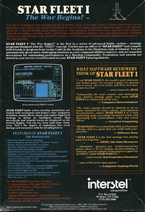 Star Fleet 1 - The War Begins! — box-2D-back (US)