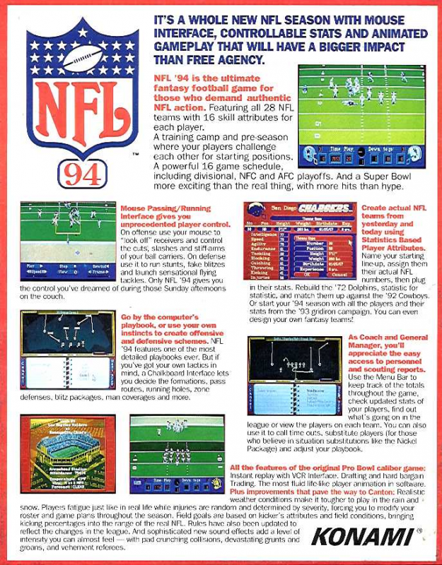 NFL 94 — box-2D-back (US)