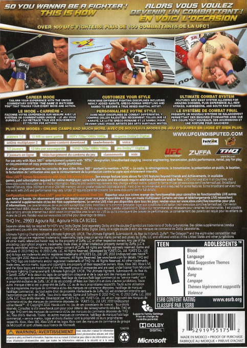 UFC Undisputed 2010 — box-2D-back (CA)