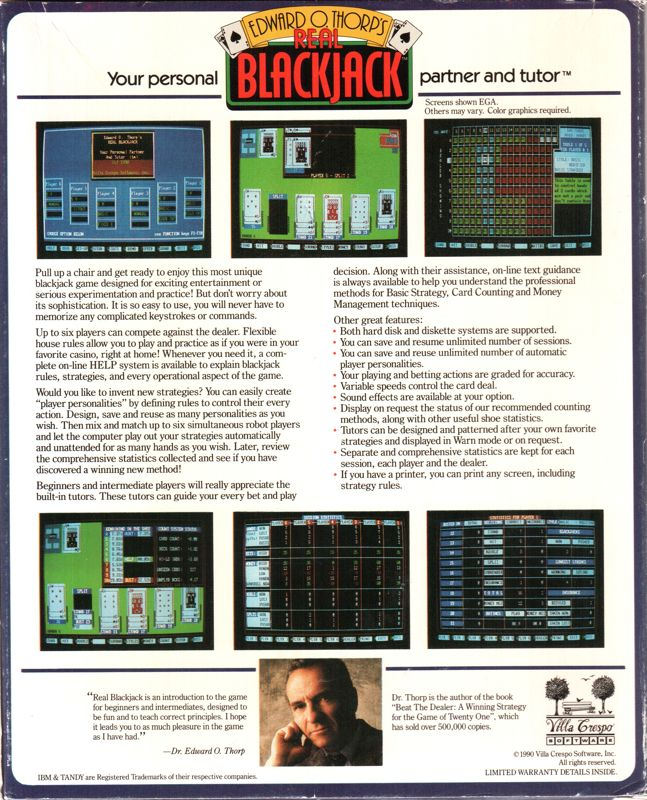 Edward O. Thorp's Real Blackjack — box-2D-back (US)