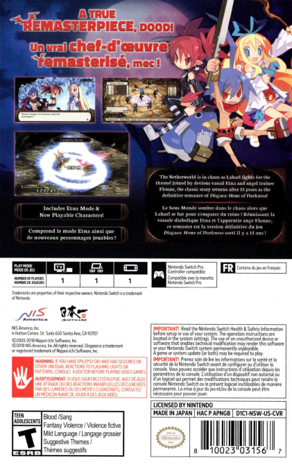 Disgaea 1 Complete — box-2D-back (US)