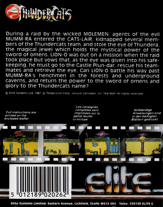 ThunderCats : The Lost Eye of Thundera — box-2D-back (EU)