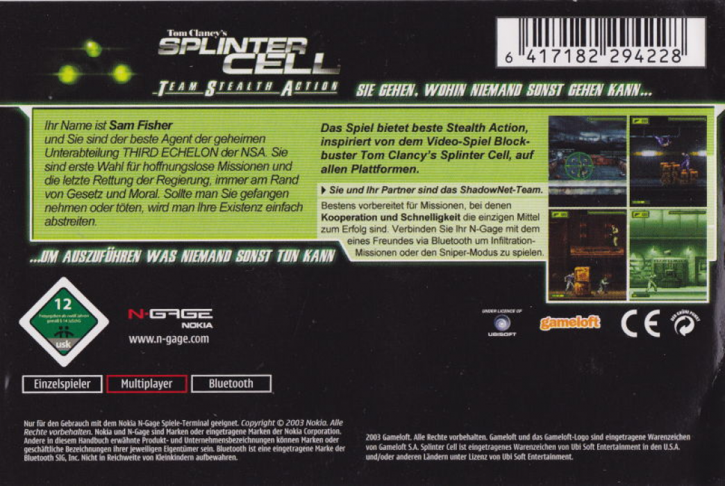 Tom Clancy's Splinter Cell: Team Stealth Action — box-2D-back (DE)