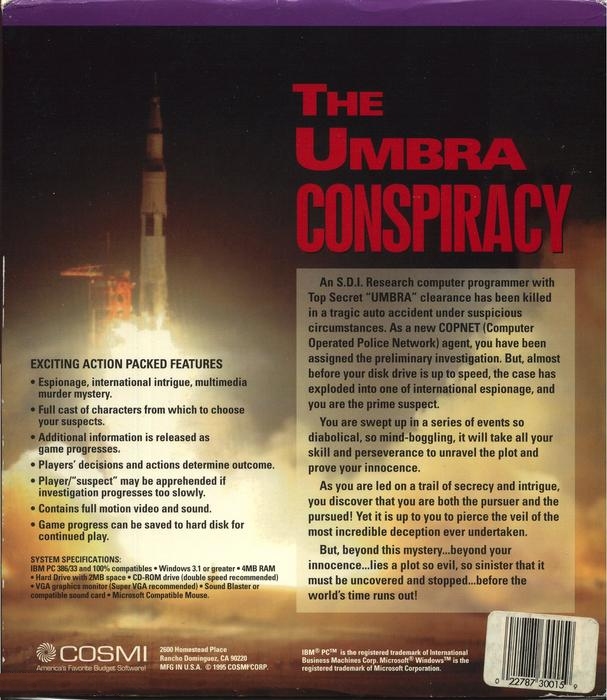 The Umbra Conspiracy — box-2D-back (US)