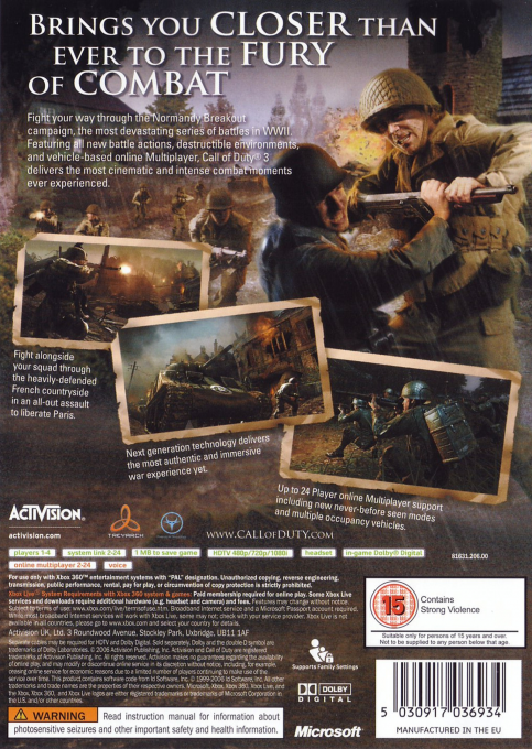 Call Of Duty 3 - En Marche Vers Paris — box-2D-back (UK)