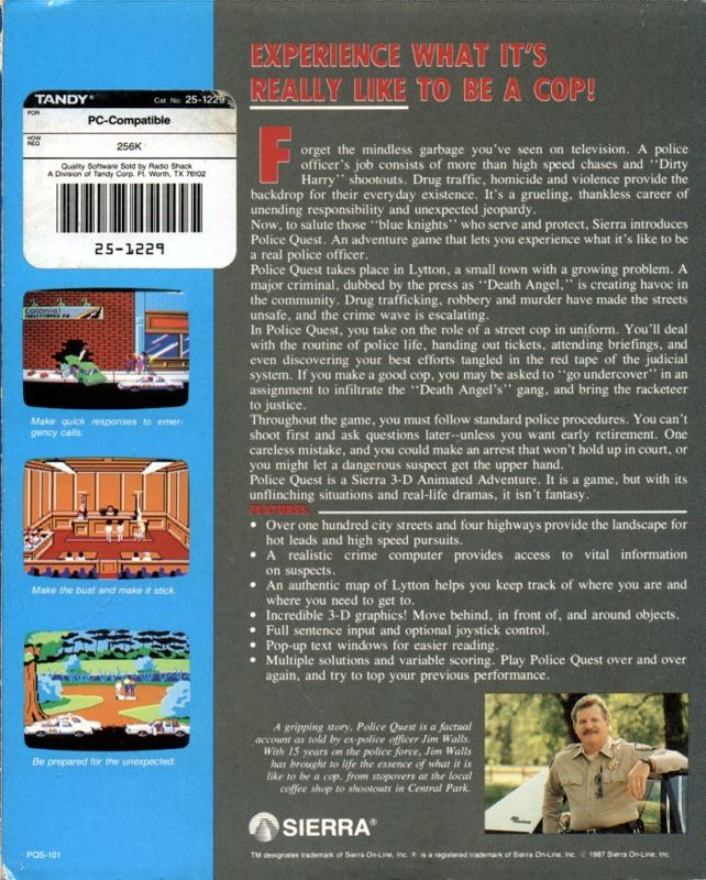 Police Quest - In Pursuit of the Death Angel — box-2D-back (US)
