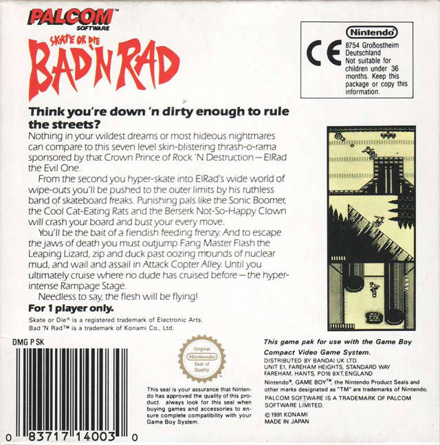 Skate or Die : Bad 'N Rad — box-2D-back (EU)
