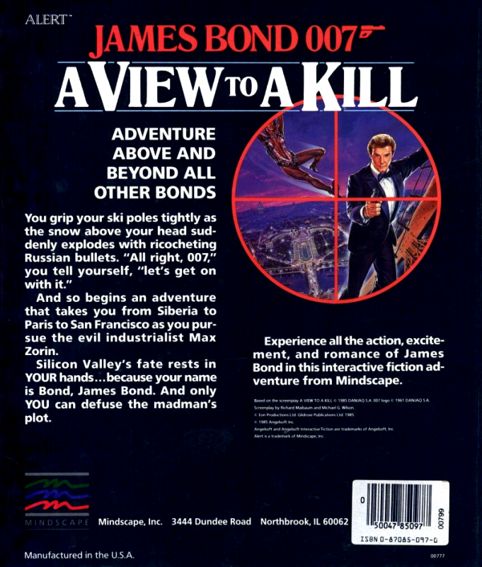 James Bond 007 - A View To Kill — box-2D-back (US)