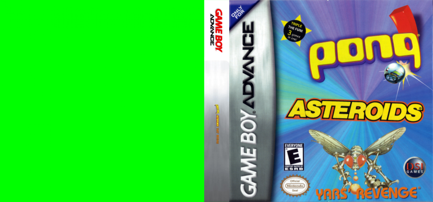 3 Games in One! - Yars' Revenge + Asteroids + Pong — box-texture (US)