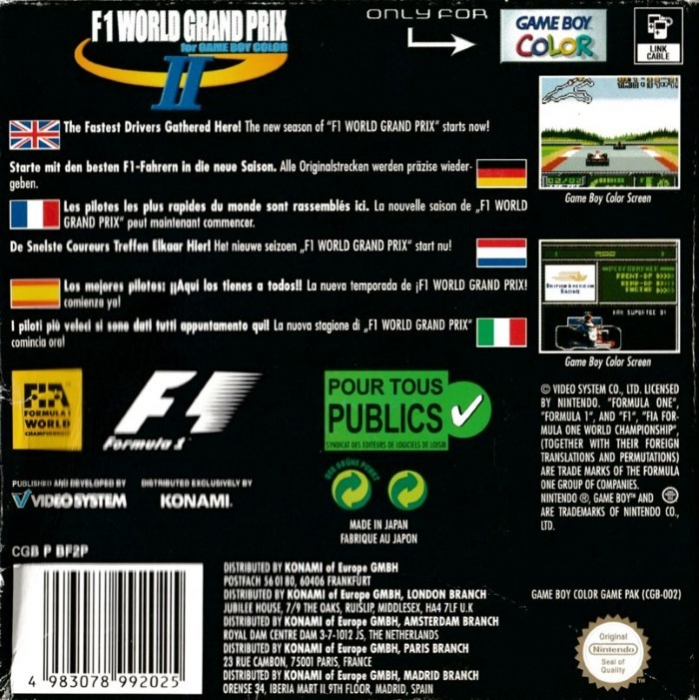 F1 World Grand Prix II for Game Boy Color — box-2D-back (EU)