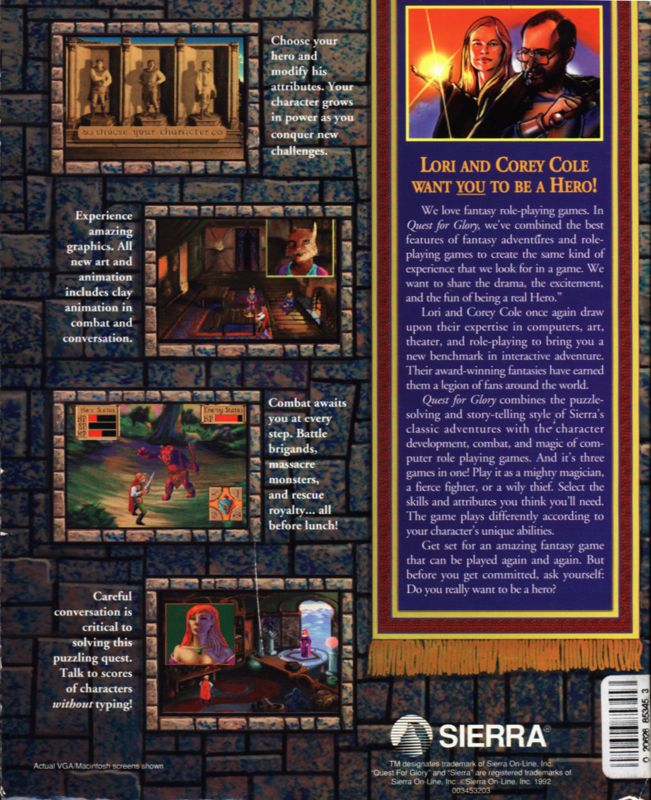 Quest For Glory 1 - So You Want To Be A Hero — box-2D-back (US)