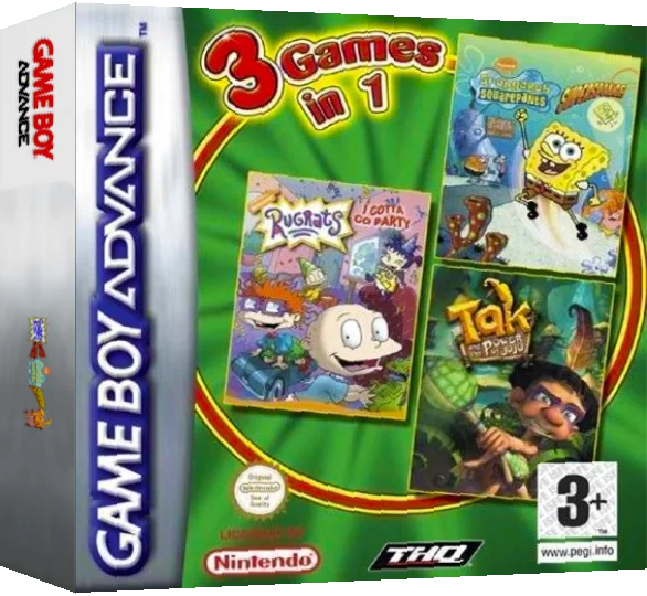 3 Games in 1 - Rugrats - I Gotta Go Party + SpongeBob SquarePants - SuperSponge + Tak and the Power of Juju — box-3D (EU)