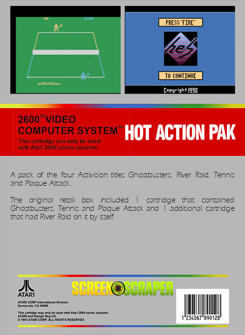 Hot Action Pak - Ghostbusters / Tennis / Plaque Attack / River Raid — box-2D-back (SS)