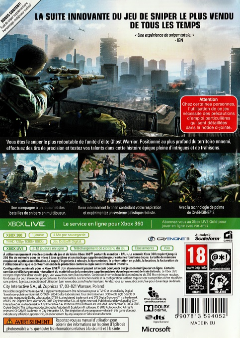 Sniper - Ghost Warrior 2 — box-2D-back (FR)