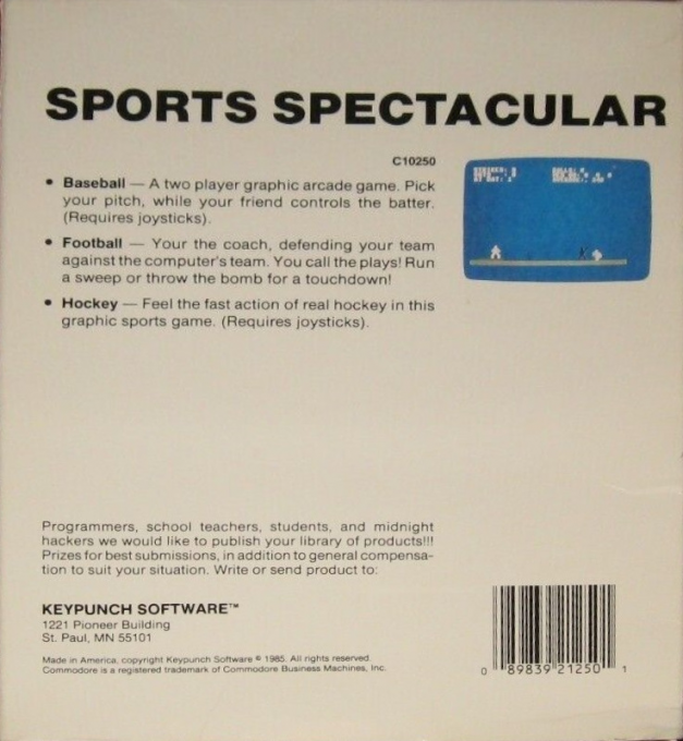 Sports Spectacular — box-2D-back (US)