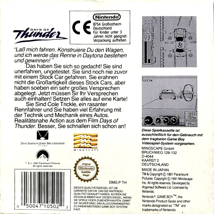 Days Of Thunder — box-2D-back (DE)