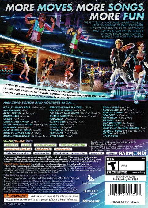 Dance Central 2 — box-2D-back (US)