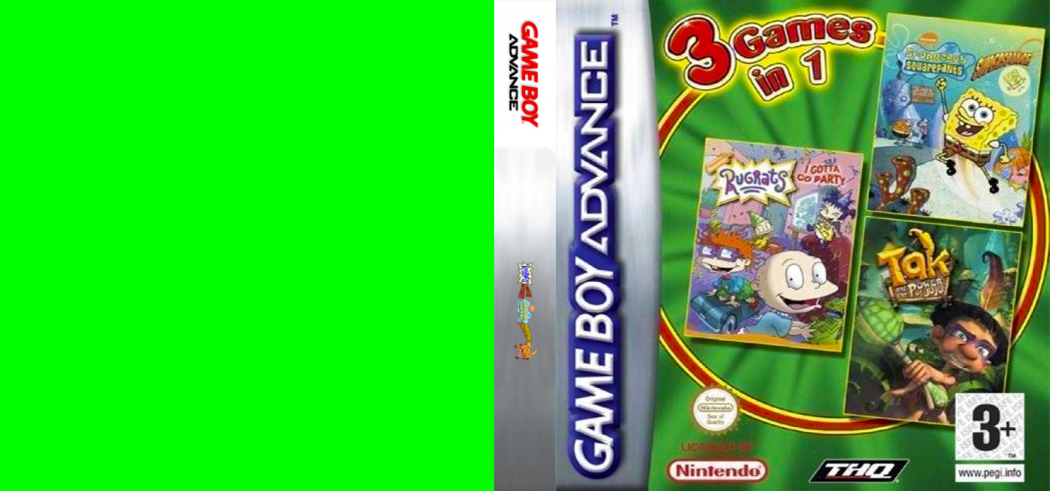 3 Games in 1 - Rugrats - I Gotta Go Party + SpongeBob SquarePants - SuperSponge + Tak and the Power of Juju — box-texture (EU)