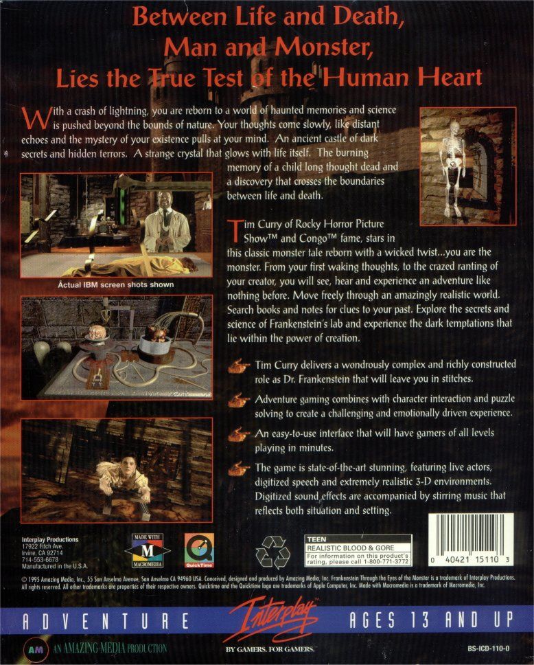 Frankenstein: Through the Eyes of the Monster — box-2D-back (US)