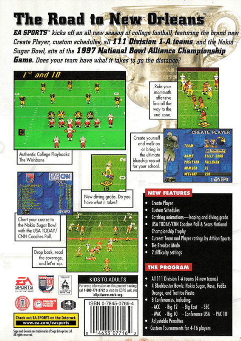 College Football Usa 97 — box-2D-back (US)