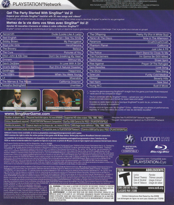SingStar Vol. 2 — box-2D-back (CA)