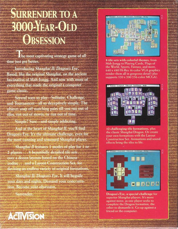 Shanghai II: Dragon's Eye — box-2D-back (US)