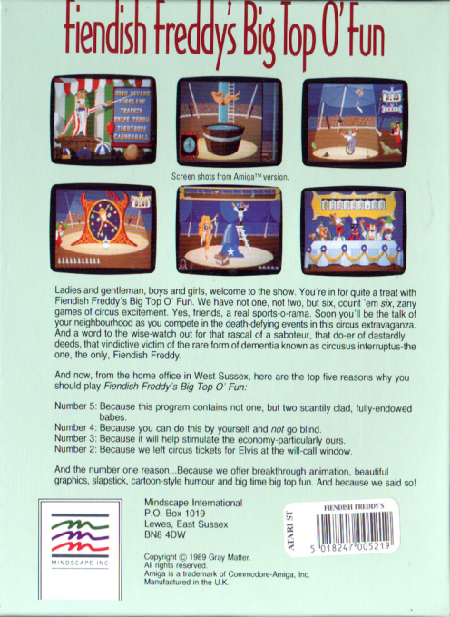 Fiendish Freddy's - Big Top O' Fun — box-2D-back (EU)