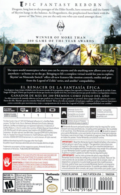 The Elder Scrolls V: Skyrim — box-2D-back (US)