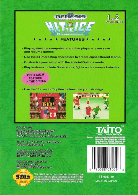 Hit the Ice - The Video Hockey League — box-2D-back (US)