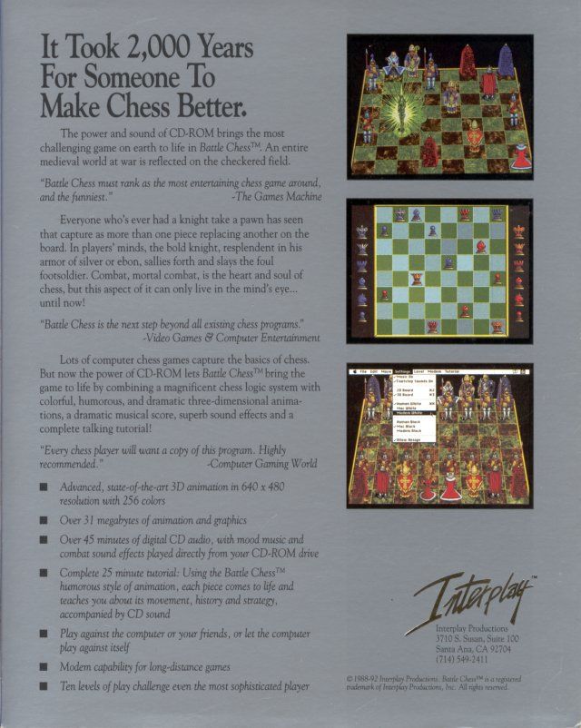 Battle Chess: Enhanced CD-ROM — box-2D-back (US)