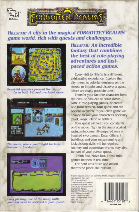Advanced Dungeons & Dragons - Hillsfar - A Forgotten Realms Action Adventure — box-2D-back (US)