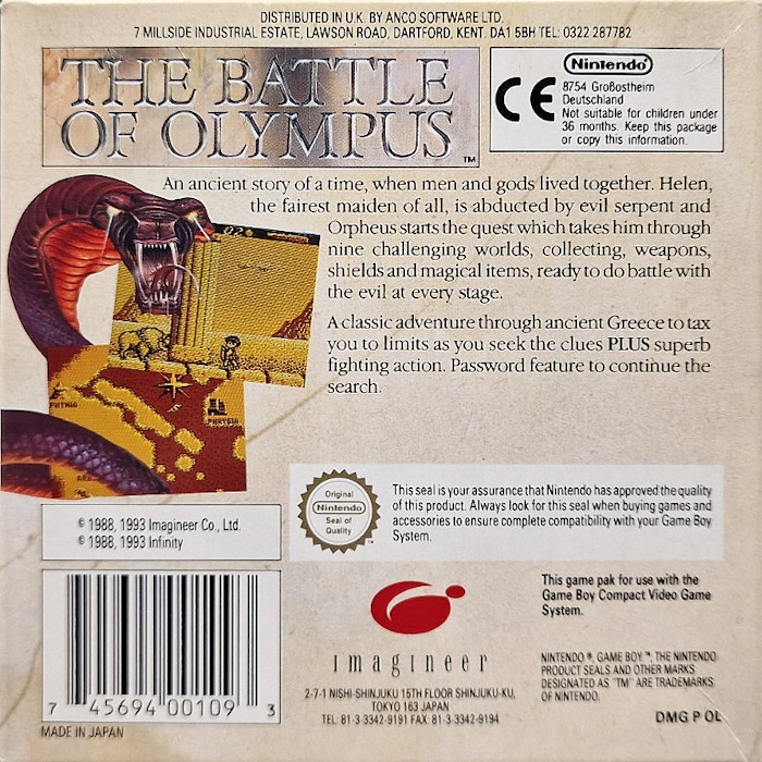 Battle Of Olympus, The — box-2D-back (EU)