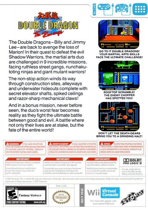 Double Dragon 2 - The Revenge — box-2D-back (US)