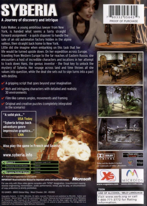 Syberia II — box-2D-back (US)