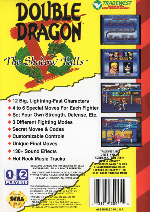 Double Dragon 5 - The Shadow Falls — box-2D-back (US)