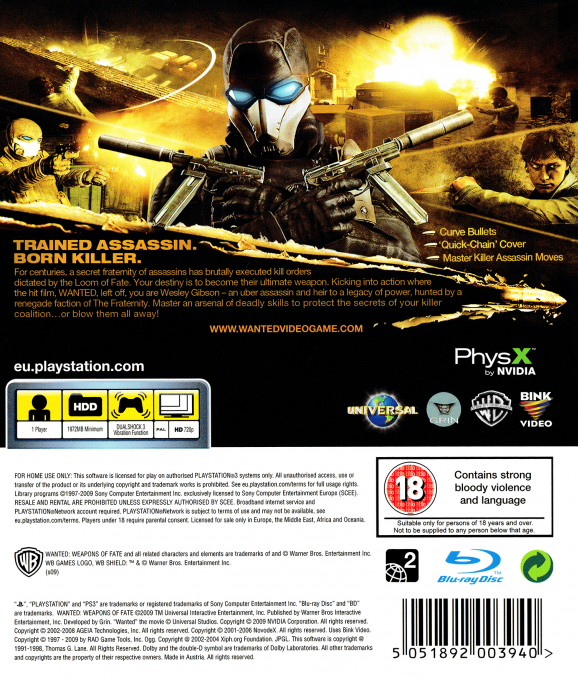 Wanted - Weapons of Fate — box-2D-back (UK)