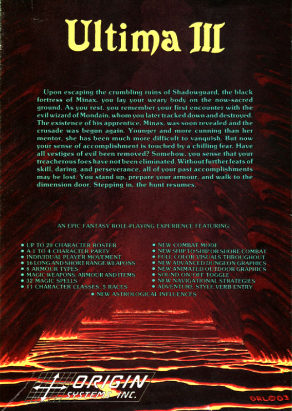 Ultima 3 - Exodus — box-2D-back (US)