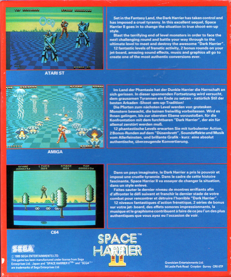 Space Harrier 2 — box-2D-back (EU)