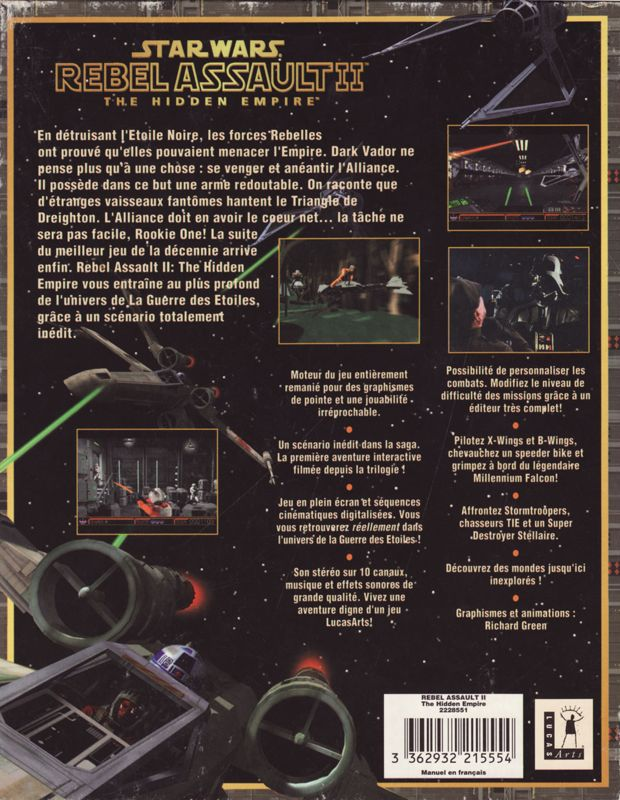Star Wars: Rebel Assault II: The Hidden Empire — box-2D-back (FR)