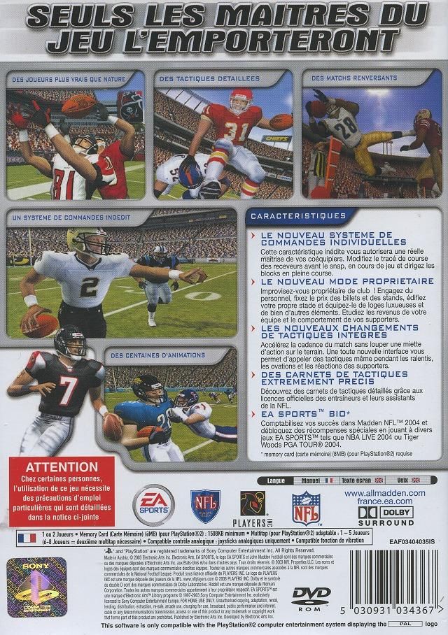 Madden NFL 2004 — box-2D-back (FR)