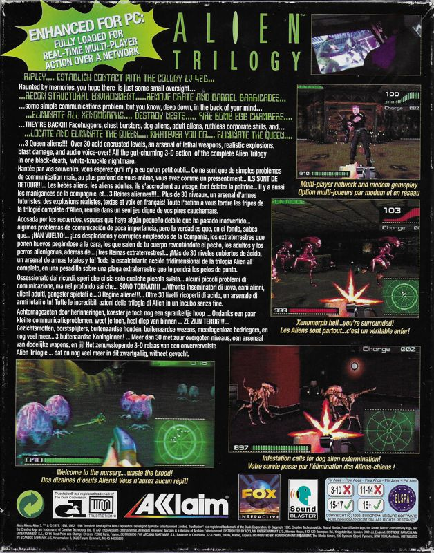 Alien Trilogy — box-2D-back (EU)