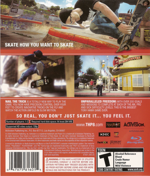 Tony Hawk's Project 8 — box-2D-back (US)