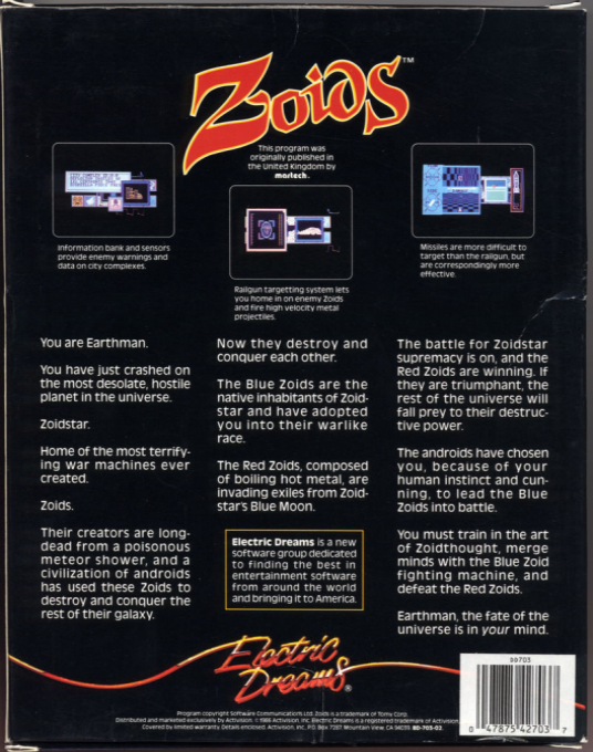 Zoids - The Battle Begins (Martech) — box-2D-back (US)