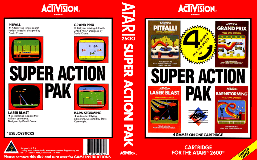 Super Action Pak - Pitfall / Grand Prix / Laser Blast / Barnstorming — box-texture (AU)