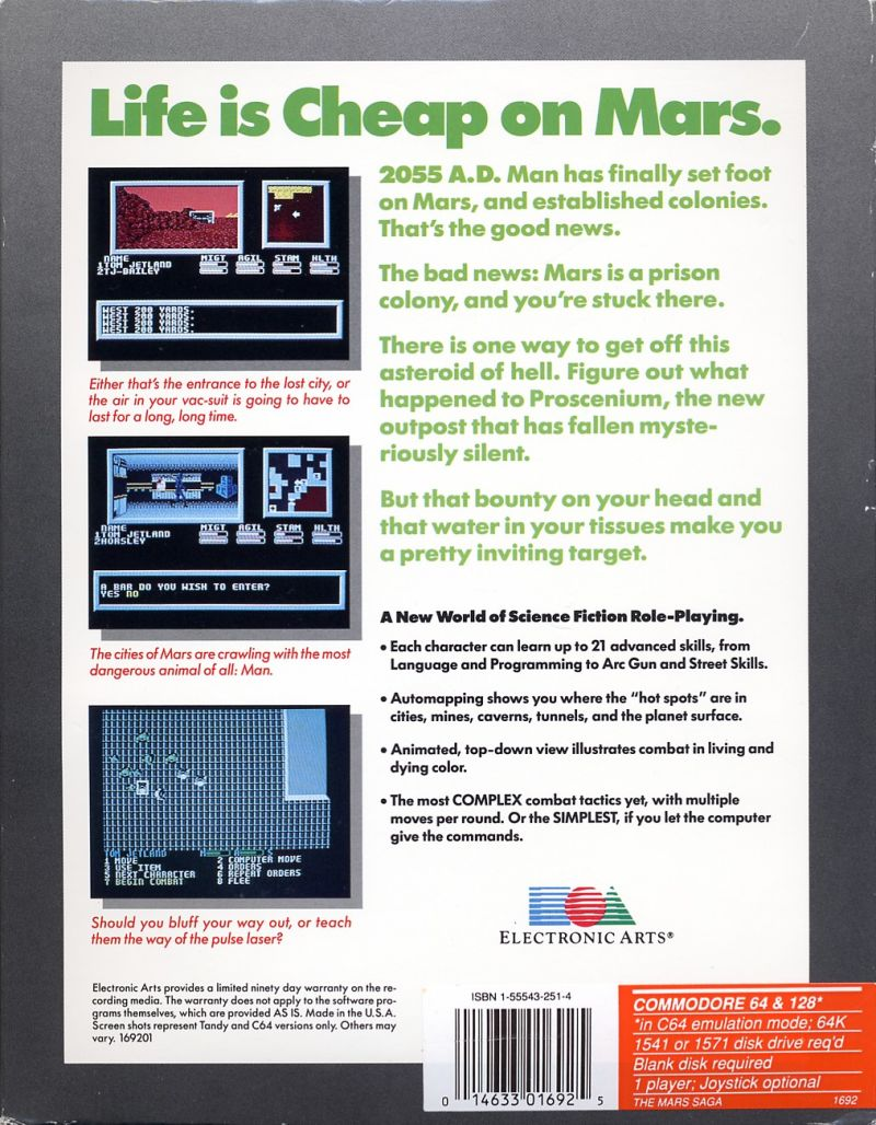 The Mars Saga — box-2D-back (US)