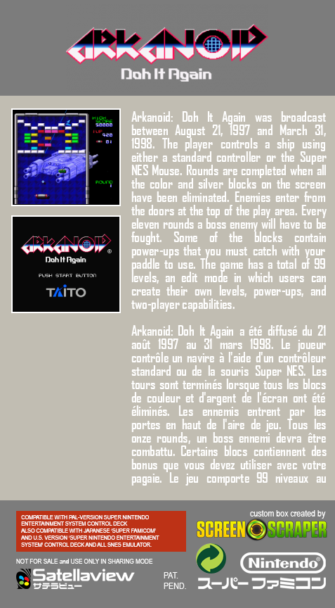 Arkanoid - Doh It Again — box-2D-back (SS)