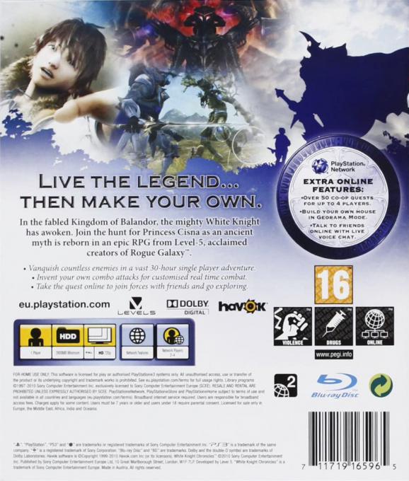 White Knight Chronicles — box-2D-back (EU)