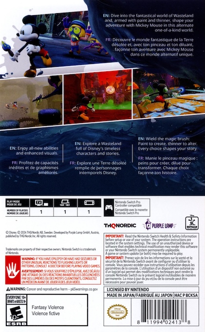 Epic Mickey - Rebrushed — box-2D-back (US)