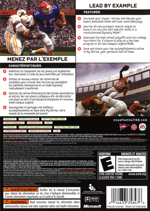NCAA Football 08 — box-2D-back (US)